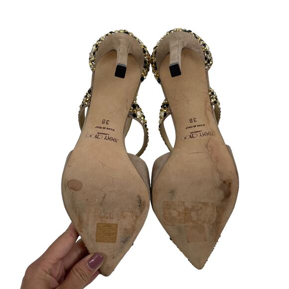 $1,750 Jimmy Choo Sanoi Crystals Tan Suede Embellished Shoes Size 38 (8) - Picture 11 of 12